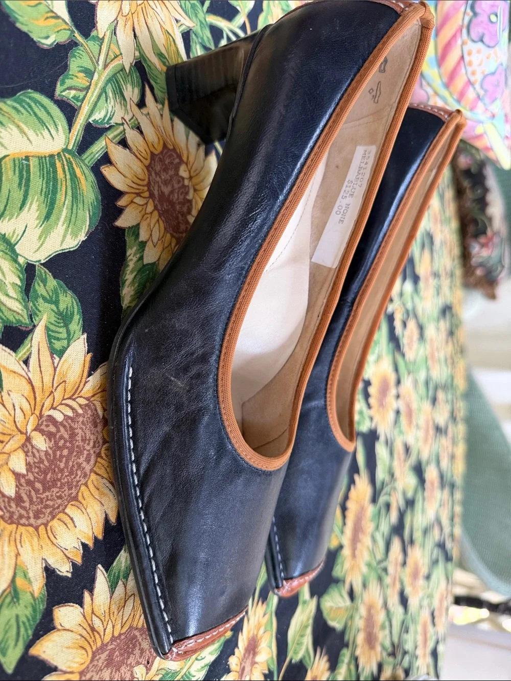 Ara Black Leather Flats with Brown Trim Germany 7g